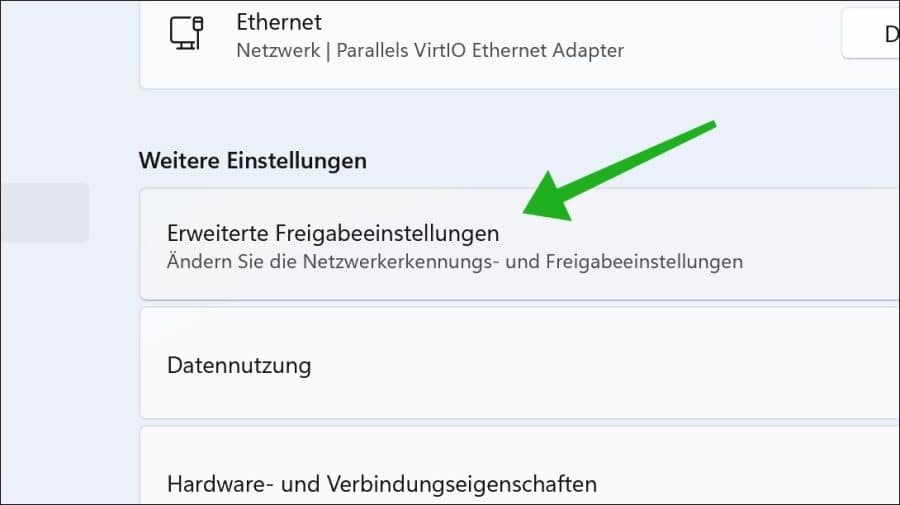 Erweiterte Freigabeeinstellungen