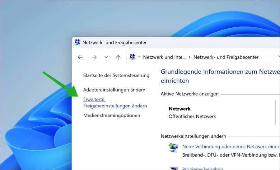 Erweiterte Freigabeeinstellungen ändern