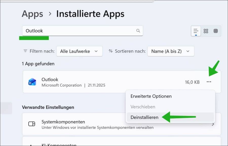 Outlook deinstallieren