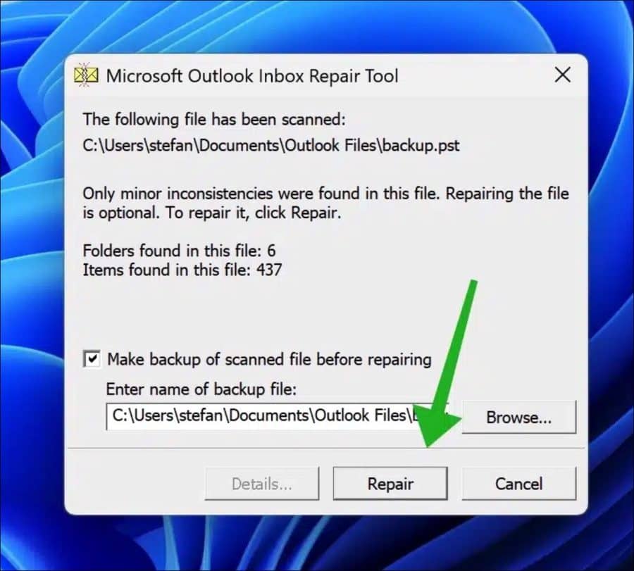 Probleme mit der pst-Datei gefunden werden