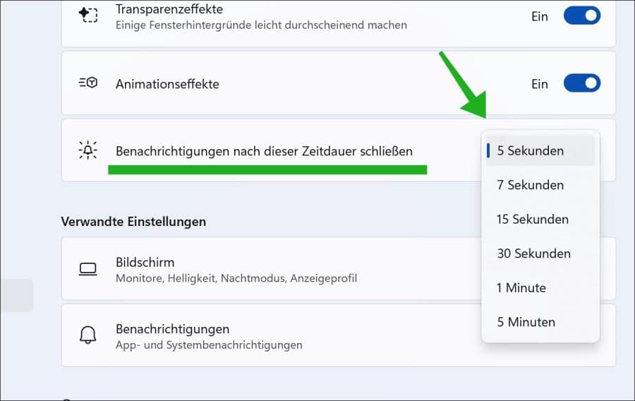 Benachrichtigungen nach dieser Zeitdauer schließen
