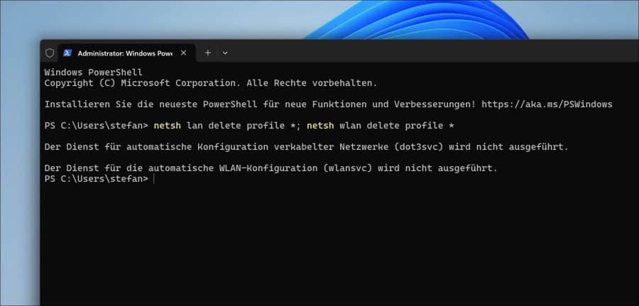 Netzwerkprofil zurücksetzen