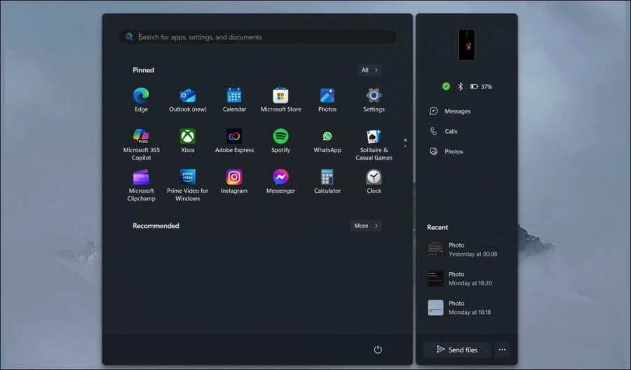 Telefon im Startmenü ausblenden