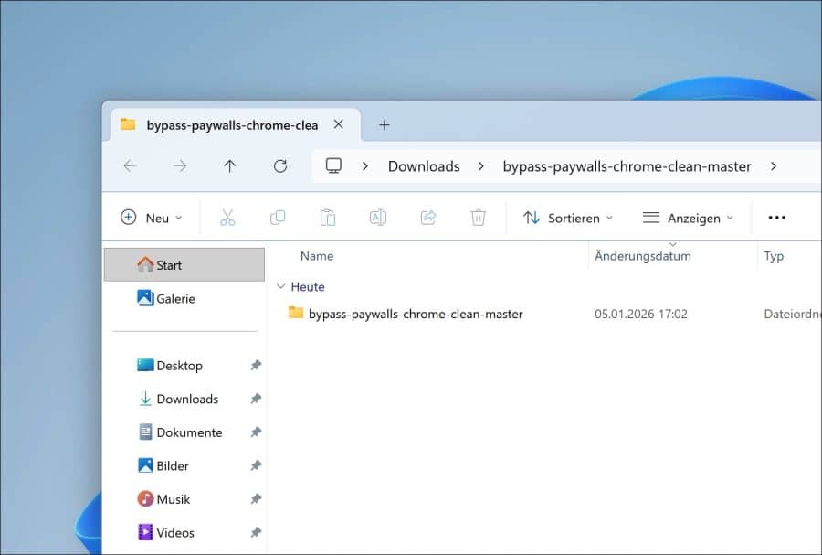 Danach sollten Sie einen Ordner
