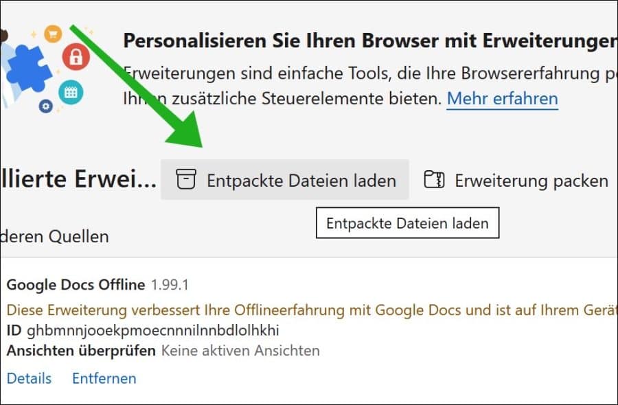 Entpackte Dateien laden
