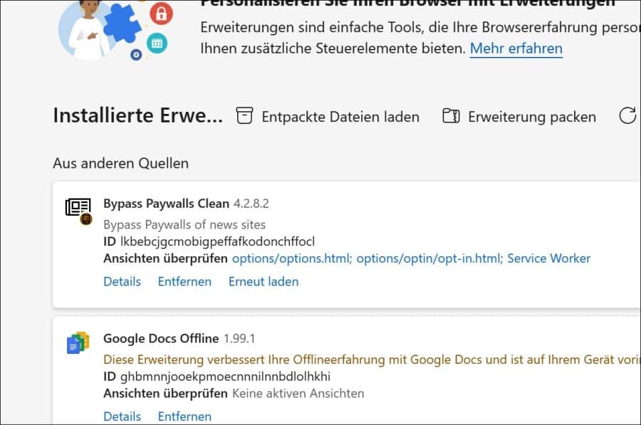 Erweiterung ist nun installiert