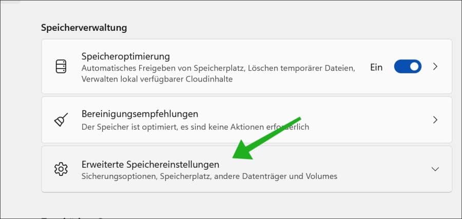 Erweiterte Speichereinstellungen