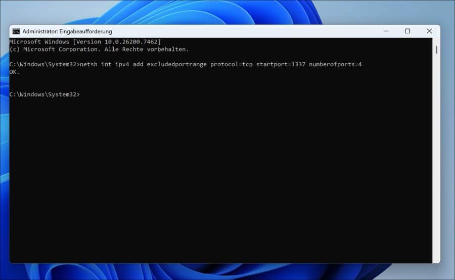 Portbereich reservieren