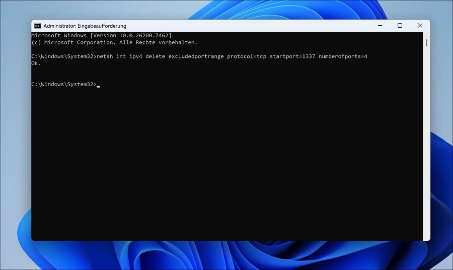 Reservierten Port entfernen