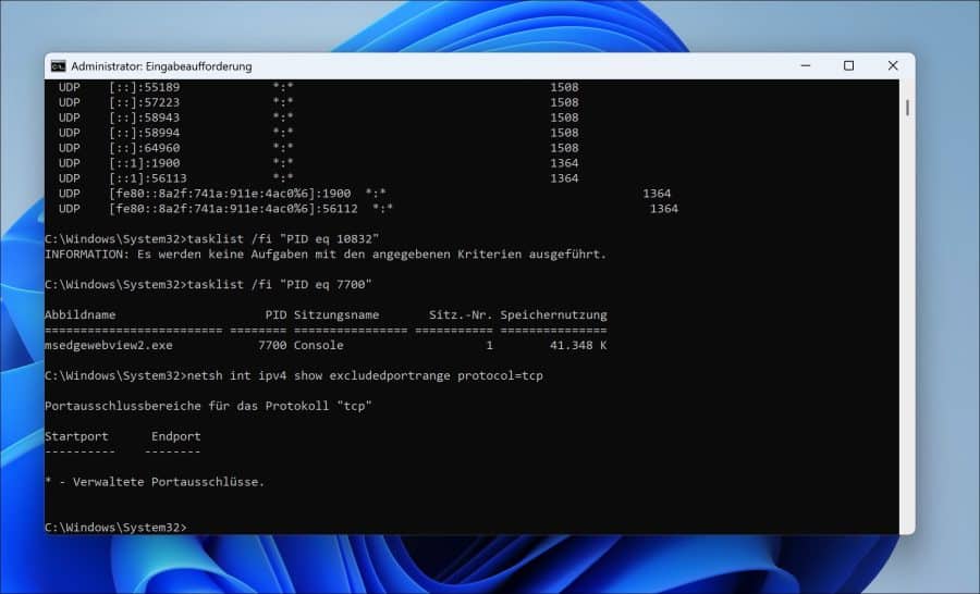 Überprüfen, welche Ports bereits reserviert sind