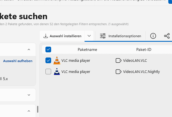 Auswahl installieren