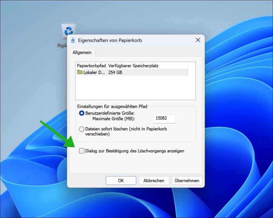 Dialog zur Bestätigung des Löschvorgangs anzeigen
