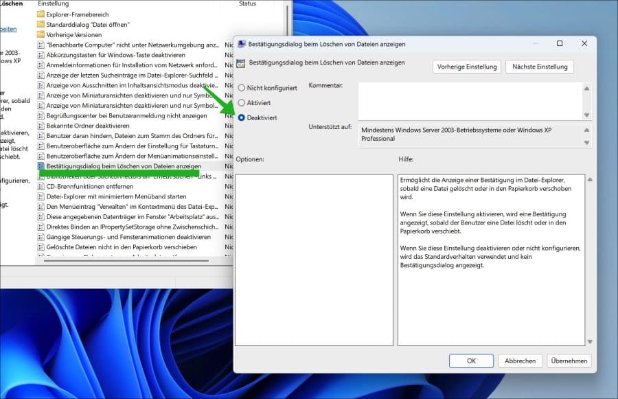 Löschbestätigung über Gruppenrichtlinien deaktivieren