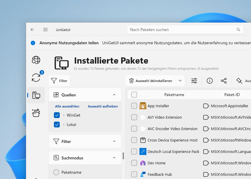 Pakete installiert sind